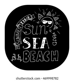 chalkboard vector drawing sun sea and beach