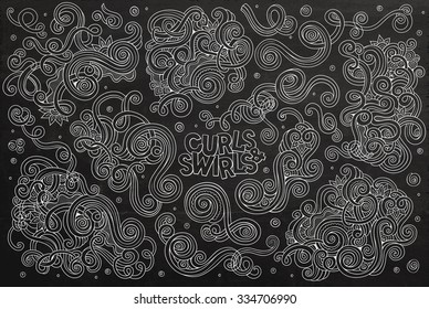 Chalkboard vector hand drawn Doodle cartoon set of curls and swirls decorative elements