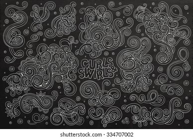 Chalkboard vector hand drawn Doodle cartoon set of curls and swirls decorative elements