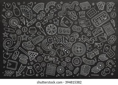 Chalkboard vector hand drawn doodles cartoon set of Casino objects and symbols