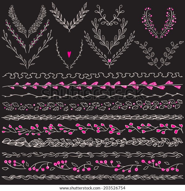 Chalkboard vector set of hand drawn floral\
graphic design elements and lines border. Illustration vector. Hand\
Drawn graphic\
elements.