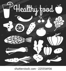 Chalkboard. Vegetarian vector. Vegetables.