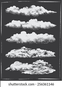 Chalkboard vintage retro clouds background set
