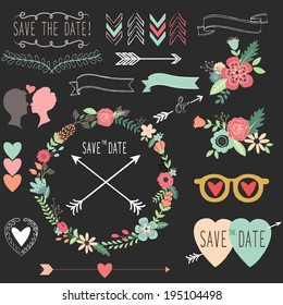 Chalkboard Vintage Wedding elements- Illustration
