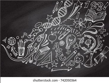 chalkboard wall,Doodles vector illustration.