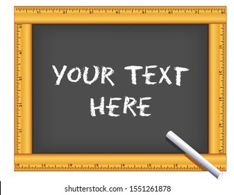 Chalkboard, wood ruler frame, chalk,  copy space to customize with your text or art. For education, back to school, literacy projects, scrapbooks. 