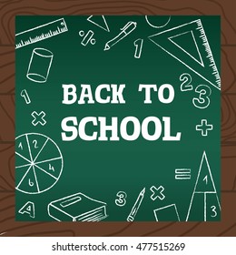 Chalkboard wooden background school math icons vector illustration. Back to school