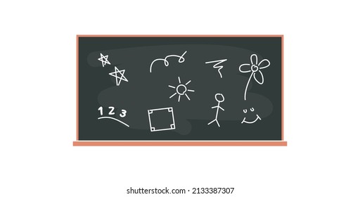 Chalkboard and wooden frame flat vector illustration.