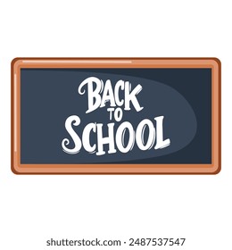 A chalkboard with the words back to school written on it. The chalkboard is black and wooden