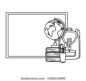 chalkboard and world map with supplies