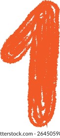 A chalkboard-style digit '1' drawn with rough, textured lines. The numeral is depicted in a hand-drawn manner with a bold, sketchy appearance. Cartoon vector illustration.
