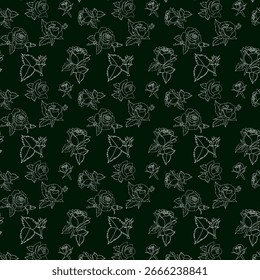 Estilo Chalkboard Rose Sketch Padrão Sem Costura