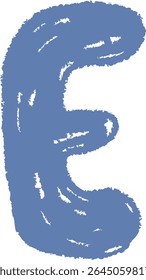 A chalk-drawn letter E on a textured background in a playful style. The alphabet character appears bold with rough edges and a hand-drawn feel. Cartoon vector illustration.