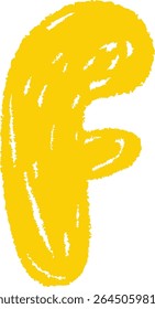 A chalk-drawn letter F on a textured background in a playful style. The alphabet character appears bold with rough edges and a hand-drawn feel. Cartoon vector illustration.