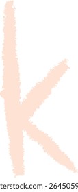 A chalk-drawn letter K on a textured background in a playful style. The alphabet character appears bold with rough edges and a hand-drawn feel. Cartoon vector illustration.