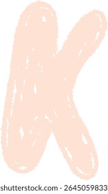 A chalk-drawn letter K on a textured background in a playful style. The alphabet character appears bold with rough edges and a hand-drawn feel. Cartoon vector illustration.