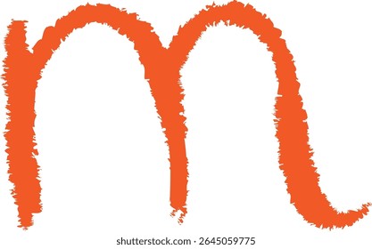 A chalk-drawn letter M on a textured background in a playful style. The alphabet character appears bold with rough edges and a hand-drawn feel. Cartoon vector illustration.