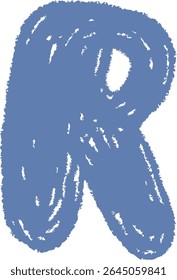 A chalk-drawn letter R on a textured background in a playful style. The alphabet character appears bold with rough edges and a hand-drawn feel. Cartoon vector illustration.
