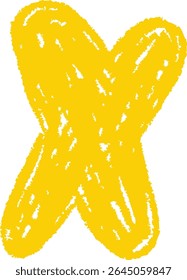 A chalk-drawn letter X on a textured background in a playful style. The alphabet character appears bold with rough edges and a hand-drawn feel. Cartoon vector illustration.