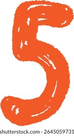A chalk-drawn number five on a textured background with a hand-drawn style. The numeral appears bold and slightly rough, resembling classroom writing. Cartoon vector illustration.