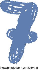 A chalk-drawn number seven with a textured finish on a board background. The digit is depicted in a rough, hand-drawn style with a bold appearance. Cartoon vector illustration.