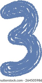 A chalk-drawn number three on a textured background with a hand-drawn style. The numeral appears bold and slightly rough, resembling classroom writing. Cartoon vector illustration.