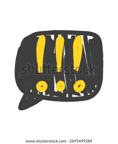 Chalk-drawn speech bubble with exclamation marks. Hand-drawn doodle vector illustration on a blackboard background. Perfect for school designs, education projects, comics, posters