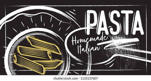 Chalked Black and White poster Homemade charcoal Pasta with Lettering