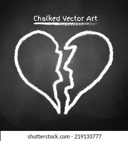 Chalked Broken Heart. Vector Sketch.