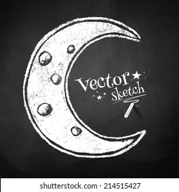 Chalked childlike drawing of crescent. Vector illustration.