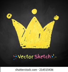 Chalked childlike drawing of crown. Vector illustration.