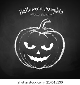 Chalked childlike drawing of Halloween pumpkin. Vector illustration.
