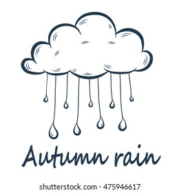 Chalked childlike drawing of rainy cloud. Vector illustration. Isolated