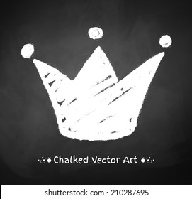 Chalked crown on blackboard background. Vector illustration.