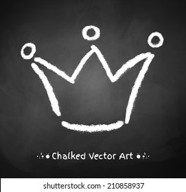 Chalked crown on blackboard background. Vector illustration.