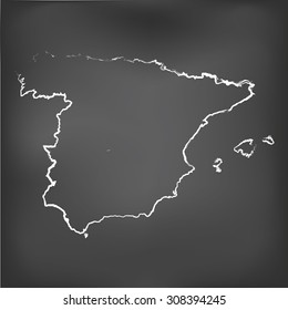 A Chalked map on a chalk board of  Spain