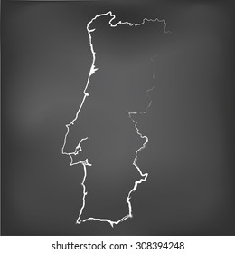 A Chalked map on a chalk board of Portugal
