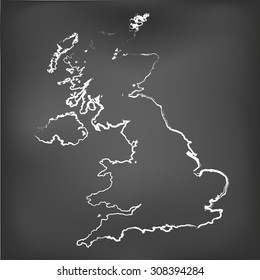 A Chalked map on a chalk board of United Kingdom