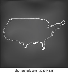 A Chalked map on a chalk board of United States of America