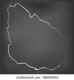 A Chalked map on a chalk board of Uruguay