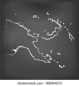 A Chalked map on a chalk board of Papua New Guinea