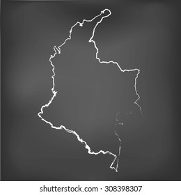 A Chalked map on a chalk board of  Colombia
