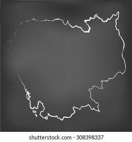 A Chalked map on a chalk board of  Cambodia