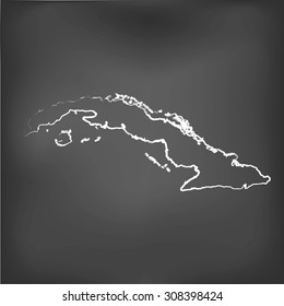 A Chalked map on a chalk board of Cuba
