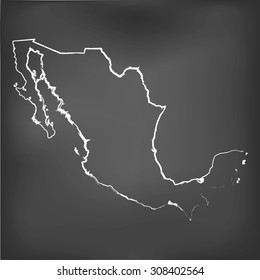 A Chalked map on a chalk board of  Mexico
