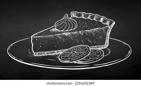 Chalked sketchy illustration of Lemon Tart on plate