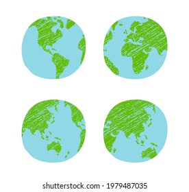 Conjunto de ilustraciones de la tierra grunge vectorial marcada (mapa mundial, globo)