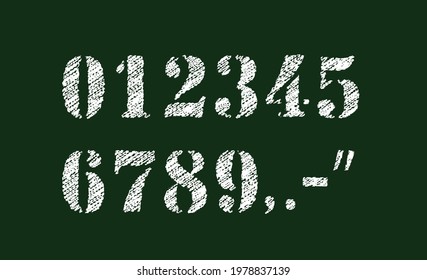 Chalked vector grunge numbers illustration set.