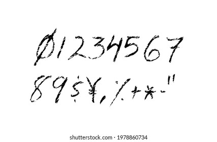 Chalked vector grunge numbers illustration set.