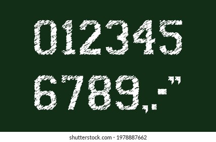 Chalked vector grunge numbers illustration set.